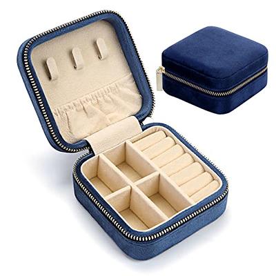 Navy Blue Velvet Rectangular Jewellery Case