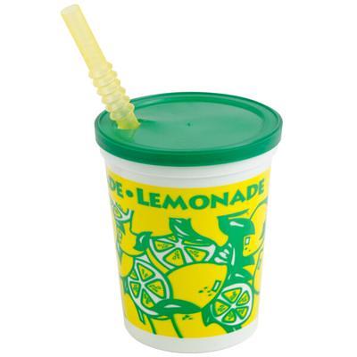 16 oz Tall plastic lemonade cup with lid & straw, 500 per case