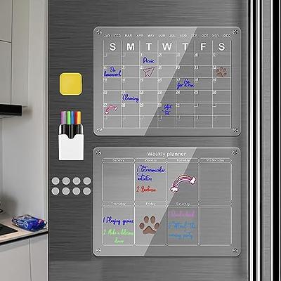 AITEE Acrylic Magnetic Dry Erase Board Calendar for Fridge, 16x12 Inches Clear Dry Erase Calendar for Refrigerator Includes 6 Dry Erase Markers with 3