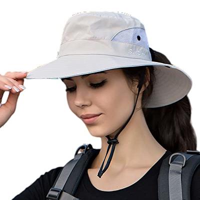 N POLAR Women'sUV Protection Sun Hat Foldable Wide Brim Ponytail Sun Bucket  Hat Dark Red Hat Circumference: 22.83in - Yahoo Shopping