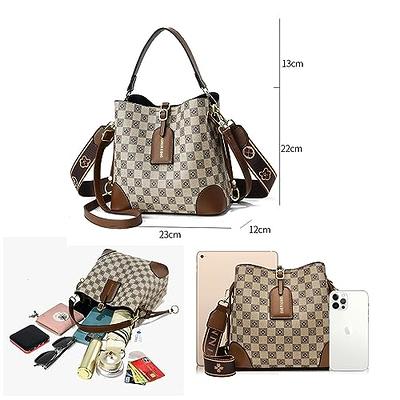 Soperwillton Handbags for Women Large Bucket Shoulder Bag Faux Leather Hobo Bag Ladies Crossbody Bag 3pcs Purse Set