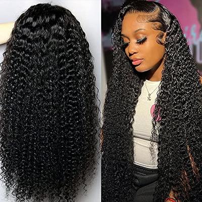 Mango girl 13X4 Kinky Curly Lace Front Wigs Human Hair HD transparent Lace  Front Remy Human Hair 150 Density Human Hair Pre-Pulled Baby Hair Natural  Color for Black Women (20 Inch) -