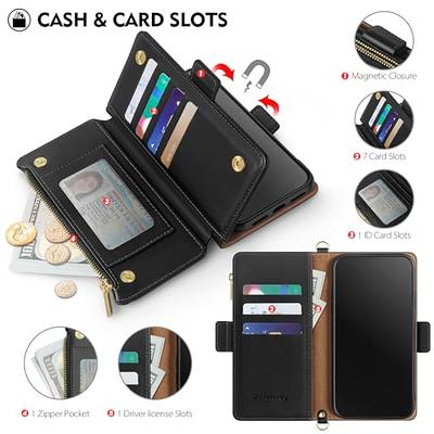 CaseMe iPhone 13 Pro Max Zipper Leather Wallet Case with RFID Blocking Black