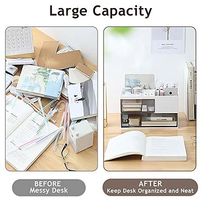 Desk Organizer Pen Holder Acrylic for Office Supplies and Desk Accessories  Clear Office Organization Desktop Organizer for Room College Dorm Home  School (Clear)