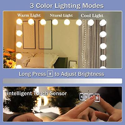 COOLJEEN Large Hollywood Vanity Mirror with Lights Bluetooth 18 Dimmable  LED Bulbs, 3 Color Modes Lighted Makeup Mirror with USB Charging Port
