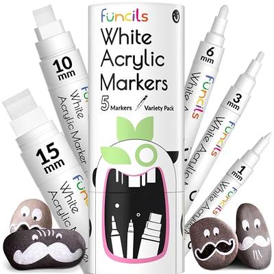 Funcils 5 Acrylic White Paint Pens - Fine & Jumbo Size Ink Pens