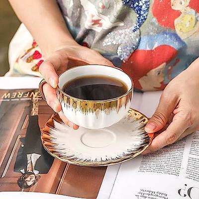 Fancy Turkish Coffee Cup Saucers Set of 6, Porcelain 4 oz. Turkish