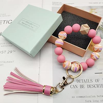 Beaded Wristlet Keychain for Women, Silicone Key Ring Bracelet for Car Keys  NEW