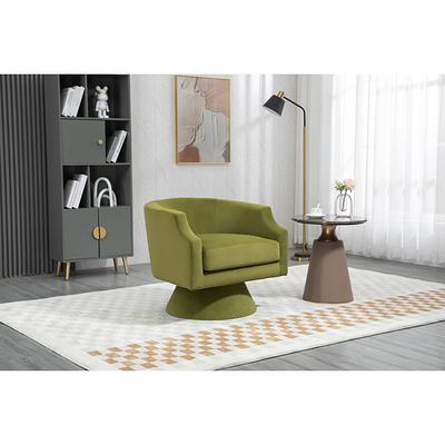 Green Velvet Upholstered Accent Swivel Chair Barrel Living Room