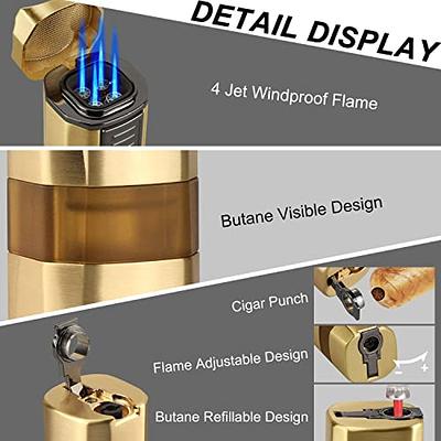 JOBON-Metal Four Torch Jet Lighter with Cigar Cutter, Windproof Blue Flame  Lighters, Fun Gadgets for Men, Gift without Gas, New