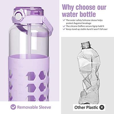 Glass Water Bottles with Straw Lid Wide Mouth Motivational Design with Time