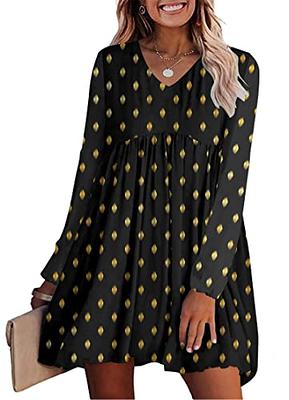 KIRUNDO Womens Dresses 2024 Spring Summer Long Sleeve Mini Dress V Neck  Flowy Casual Polka Dot Loose Babydoll Maternity Dress(Style3-Black, Medium)  - Yahoo Shopping