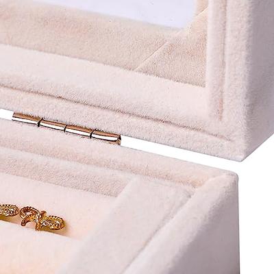 7 Slots Jewelry Box Velvet Glass 50 Ring Organizer Earrings Display Case  Beige