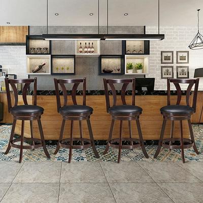 Nathan James Amalia 26 Natural Wheat Brown Backless Counter Height 360 Swivel Upholstered Seat Solid Wood Bar Stool