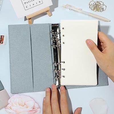 Clear A6 Binder Cover Gold Round 6 Ring PVC Binders Snap Button Closure  Loose Leaf Folders Refillable Soft Notebook Shell Protector(Gold A6 Binder)