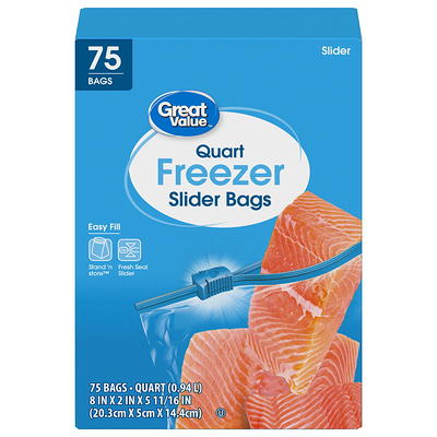 Great Value Quart Storage Fresh Seal Slider Zipper Bags, 25 Count