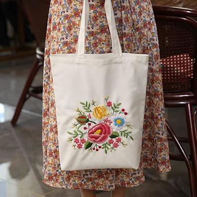 Canary Canvas Tote Bag Embroidery Kit,Flowers Art Pattern,Cross Stitch  Kits, Including Stamped Embroidery Bag with Hoops,Needle, Instruction  Manual