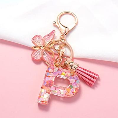 XGALBLA Letter AZ Keychain for Women Purse Handbags Alphabet Initial Letter  Keychain Tassel Butterfly Pendant Key Ring