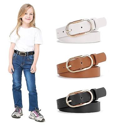 Gold Buckle Women Belts PU Leather Thin Jeans Waist Belts White