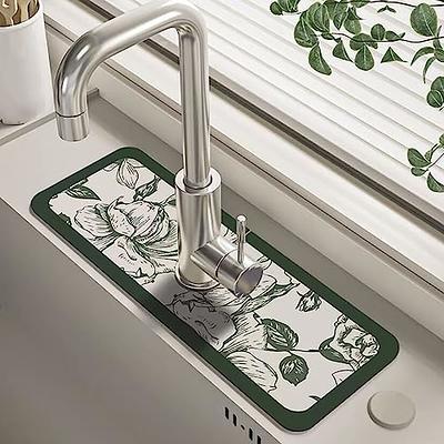 LELEBEAR Floral Sink Faucet Absorbent Mat, Self Absorbent Draining