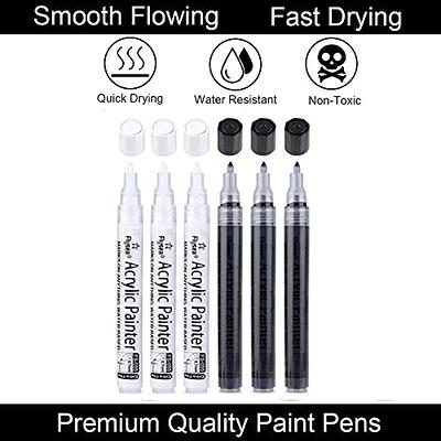 FLYMAX White Paint Pen, 6 Pack 0.7mm Acrylic White Permanent Marker White Paint Pens for Wood Rock Plastic Leather Glass Stone Metal Canvas Ceramic