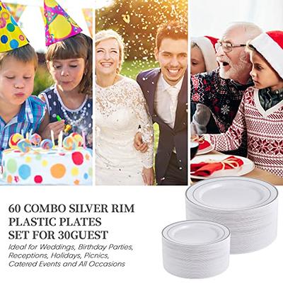 Aya's 60 Silver Plastic Plates Disposable Heavy Duty Premium Plastic  Plates, 30 Plastic Dinner Plates + 30 Dessert Appetizer Plates for  Weddings