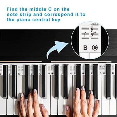 Piano and Keyboard Music Note Full Set Stickers for White and Black Keys;  Transparent and Removable; Made in USA