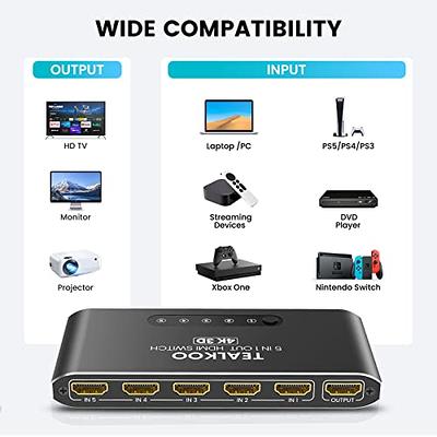 HDMI Switch 4K@60Hz with 3.9FT HDMI Cable, 3 Port HDMI Switcher Splitter, HDMI  Switch Box Hub Support UltraHD, HDR 10, 4K 3D 1080P, for PS4 Xbox DVD  Player Fire Stick Apple TV