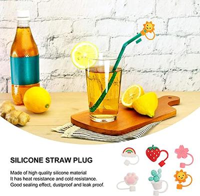 6 PCS Straw Covers Cap with 6 Reusable Drinking Straws,6-8mm Cute Flowers  Fruit Straw Toppers for Normal Cup Silicone Straw Tip Covers Kawaii  Drinking