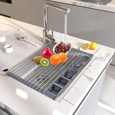 1pc Stainless Steel Roll Up Dish Drying Rack, Foldable Dish Drainer,  Multi-function Sink Rack