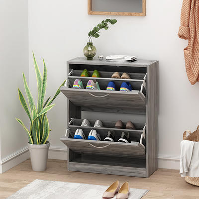 Gray 2-Tier Wood Shoe Rack