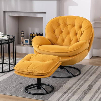 Magic Home 51 in. Swivel Accent Barrel Sofa Linen Fabric Lounge Club Big Round Chair with Storage Ottoman and Pillows, Beige