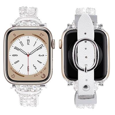  Leather Band Compatible with Apple Watch 38mm 40mm 41mm for  Women unique and elegant pearl inlaid diamond design Metal Buckle for iwatch  Bands Series 8 SE 7 6 5 4 3