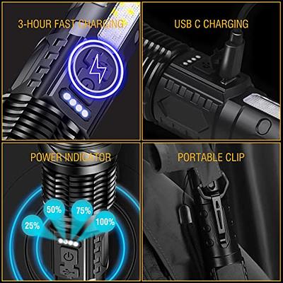 Rechargeable Flashlights High Lumens, 900,000 Lumens Led Tactical Handheld  Flashlight Battery Powered with 7 Light Modes, COB Side Light, USB C