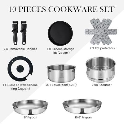 ROYDX Pots and Pans Set, 10 Piece Stainless Steel Kitchen Removable Handle  Cookware Set, Frying Saucepans with Lid, Stay-Cool Handles for All Stoves,  Dishwasher and Oven Safe, Camping - Yahoo Shopping