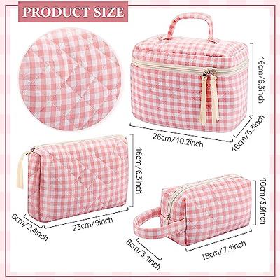 Paterr 3 Pieces Cotton Quilted Makeup Bag Set Coquette Cosmetic Bag  Aesthetic Travel Toiletry Bags Cute Pouch Kawaii Aesthetic for Women (Pink  Flower)
