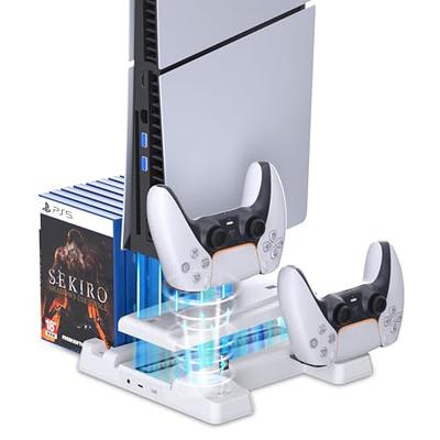 PS5 Slim Vertical Stand with Cooling Fan and Dual Controller Charger  Station for Playstation 5 Slim Console, PS5 Slim Stand with Headset Holder,  Media