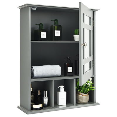 Gymax Wall-Mounted Bathroom Storage Organizer Mirrored Medicine Cabinet  with Shelf Grey 