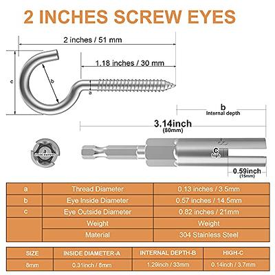 304 Stainless Steel Screw-in Hooks, Metal Hooks, Heavy-Duty Screw Eye  Hooks, Wood Terminal Ring Eye Hooks,Christmas Lighting Hook (26 pcs +1 pcs  1/4