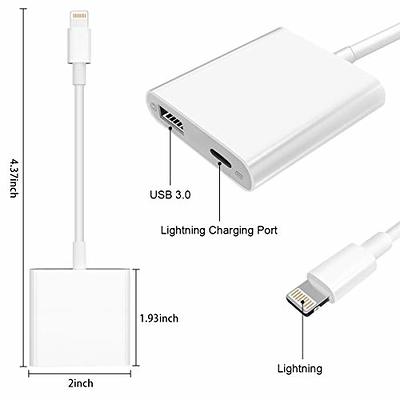 Lightning to USB Camera Adapter,USB 3.0 OTG Data Sync Cable Adapter  Compatible with iPhone/iPad,USB Female Supports Connect Card Reader,U  Disk,Keyboard,USB Flash Drive-Plug&Play 