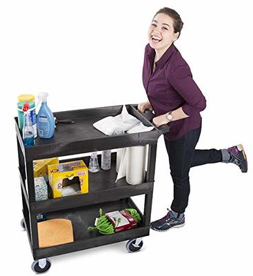 Rubbermaid FG450500BLA Black Small Flat Two Shelf Utility Cart with  Ergonomic Handle