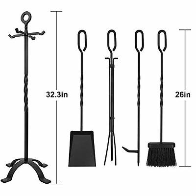 Amagabeli Firewood Rack Indoor 5 Pieces Fireplace Tools Set Fire Wood  Holder with Tongs Poker Brush and Shovel Outdoor Log Rack Solid Wrought  Iron Fireplace Set Kit Wood Stove Accessories Bronze 