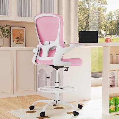 Primy Drafting Chair Tall Office Chair with Flip-up Armrests Executive  Ergonomic Computer Standing Desk Chair with Lumbar Support and Adjustable  Footrest Ring (Pink) - Yahoo Shopping