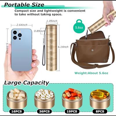 Metal Pill Organizer Weekly - Betife Stackable Waterproof Travel Pill Box,  Portable Aluminum Alloy 7 Day Pill Case, Moisture Proof BPA Free Pill