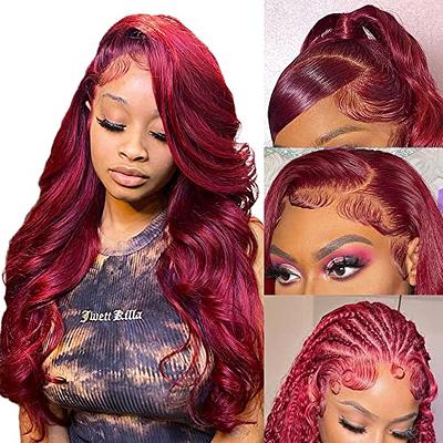  HENGROSE 13x4 99J Burgundy Body Wave Lace Front Wigs Human  Hair 150% Density Wine Red Color Wigs for Women HD Transparent Lace Front  Wigs Human Hair Pre Plucked with Baby