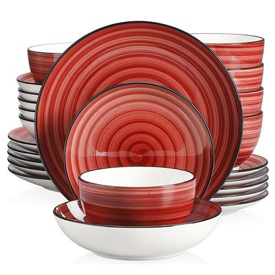 vancasso Bonbon 24-Pieces Red Stoneware Hand-Painted Spirals
