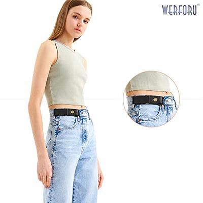 JASGOOD No Buckle Elastic 2 Loop Belt for Women and Men,No Show Belt Loops  Belt Pant Waist Tightener