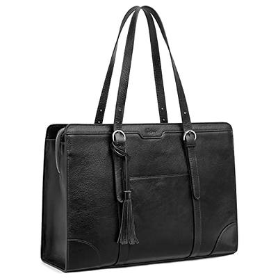 S-ZONE Leather Tote Bag for Women Office Shoulder Handbag 15.6