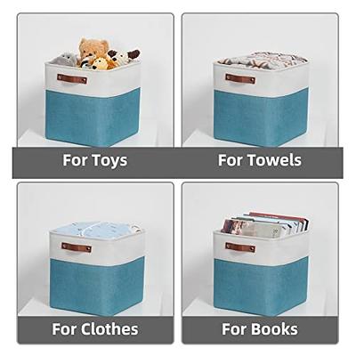 Cube Storage Bins 12x12 Storage Cubes for Shelves Fabric Storage Baskets  Cube Baskets for Closet with Leather Handles Cube Storage Organizer Bins  (White&Teal) 