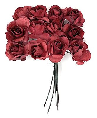Artificial Roses Fake Roses Embellishments for Craft Flowers Mini Flowers  for Crafts Face Flowers for Crafts Rose Decorations Small Paper Flowers  Face Roses with Stem Fake Burgundy Roses 144 Pcs 1/2 